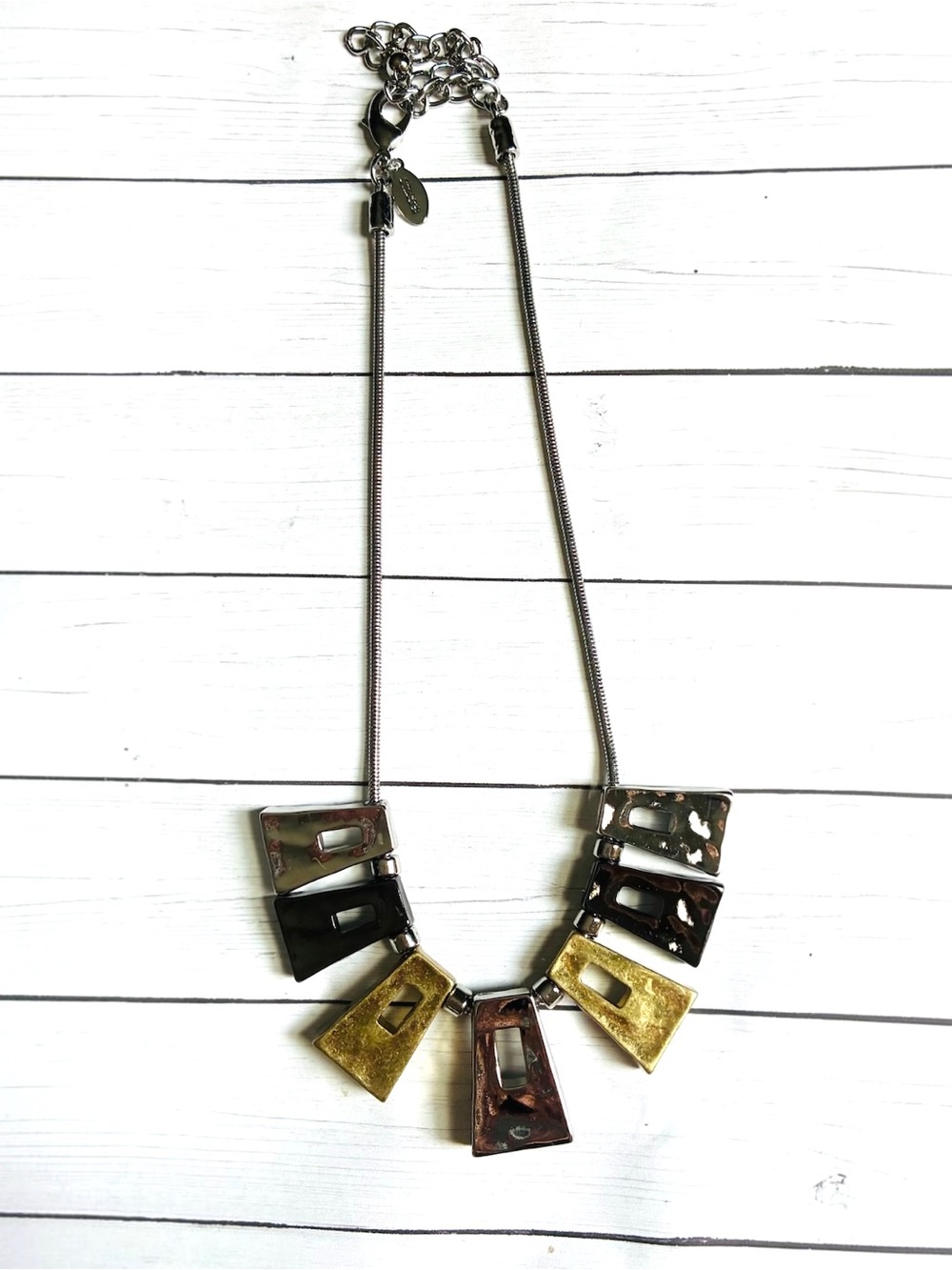 NEW NWOT Chico's Gold, Silver, Gunmetal Mixed Metal Geometric Pendant Necklace